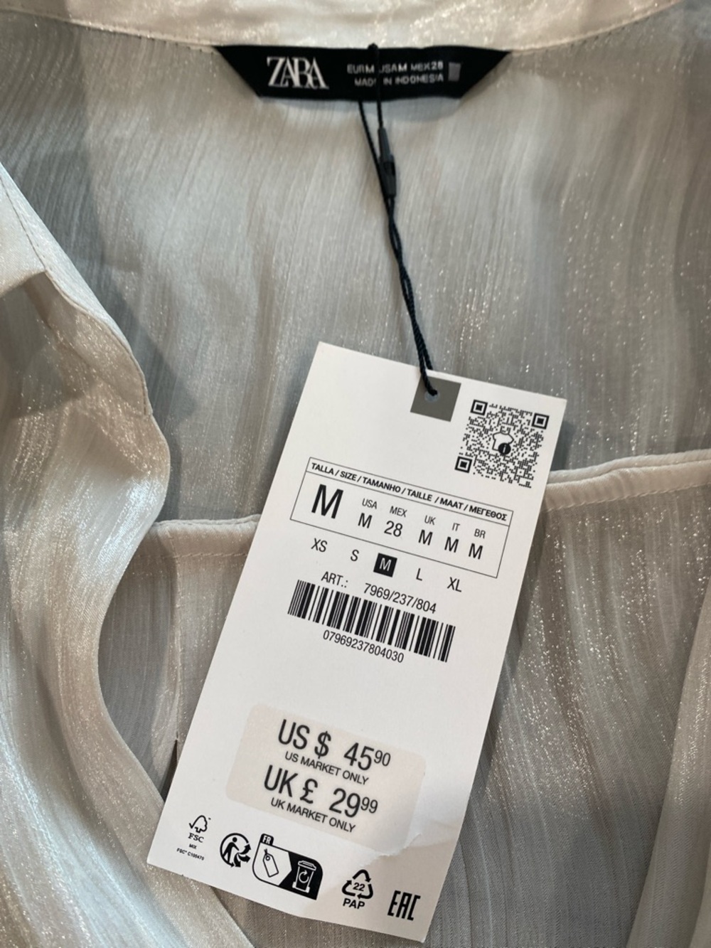 Zara Pearl Cream Metallic Button-Down Blouse - Picture 6 of 6